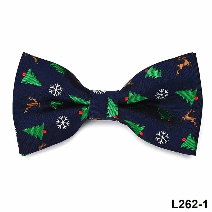 Elegant Snowflakes Christmas Tree Reindeer Bowtie - Festive Holiday Neckwear